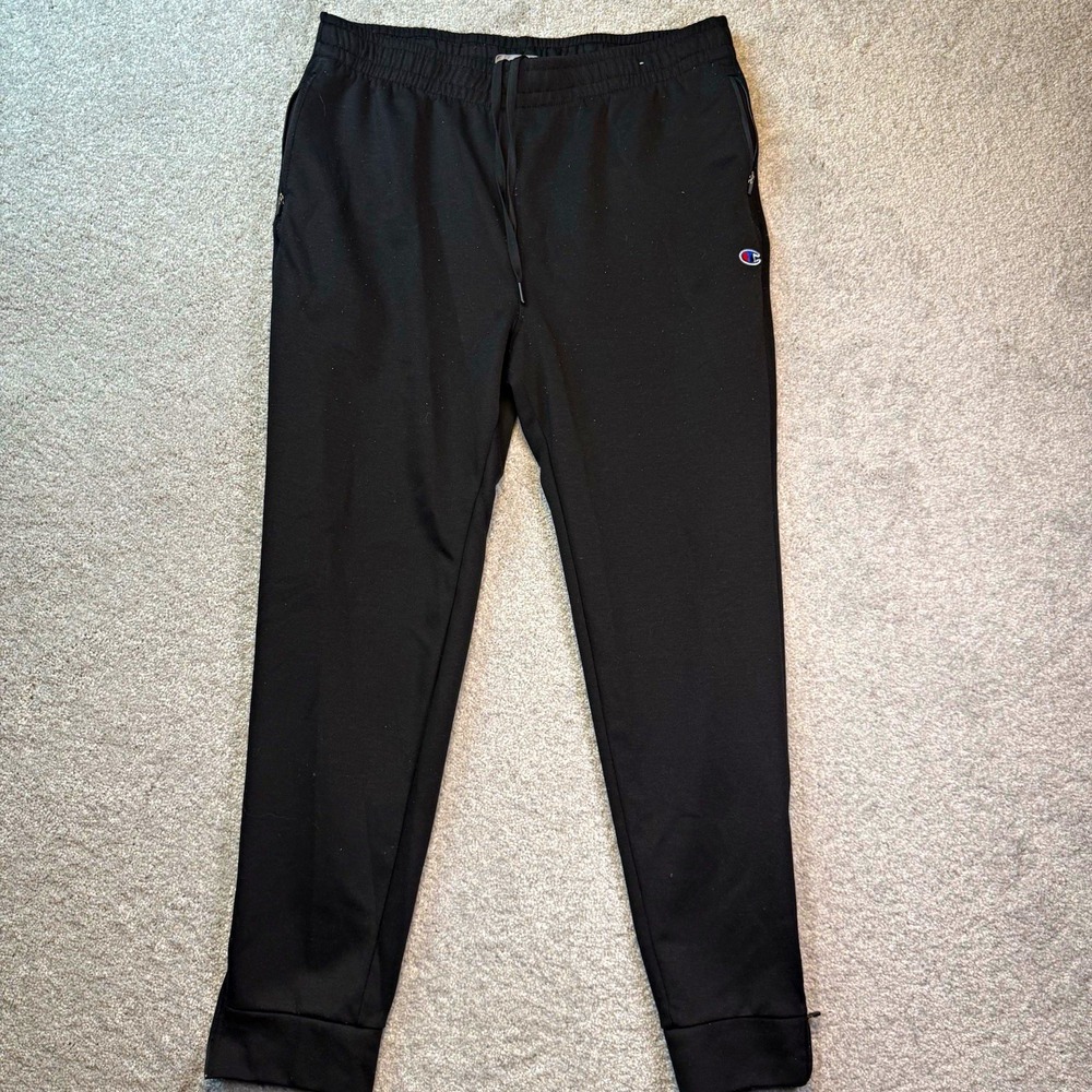 Champion Mens Athletic Pants Large Black Zip Pockets Ankle Zips Active Joggers